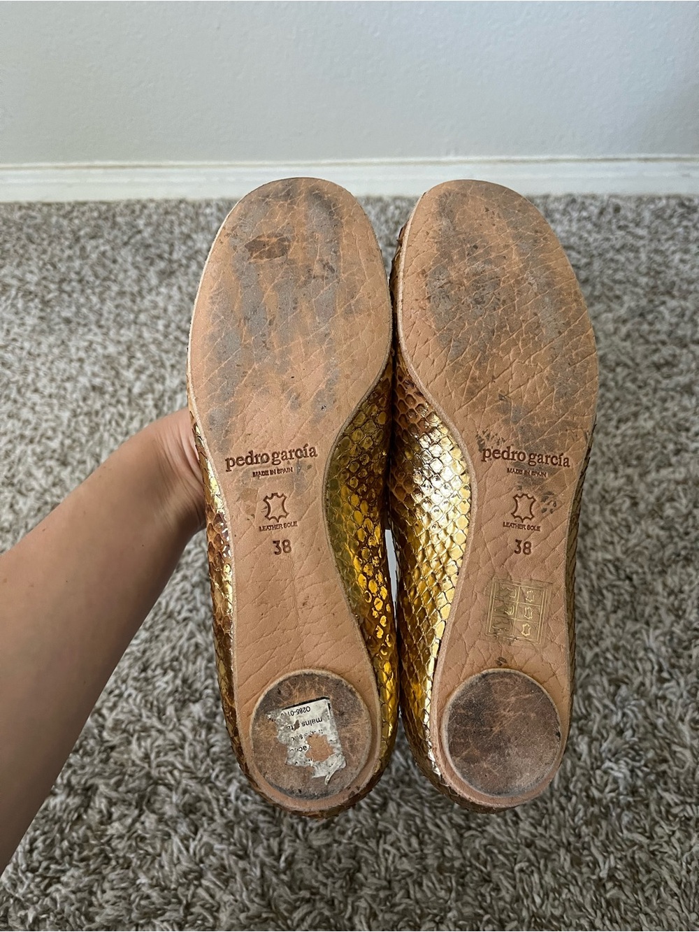 Pedro Garcia Gold & Brown Python Ivette Ballet Flats Women's Size 38/8 US - Picture 8 of 12